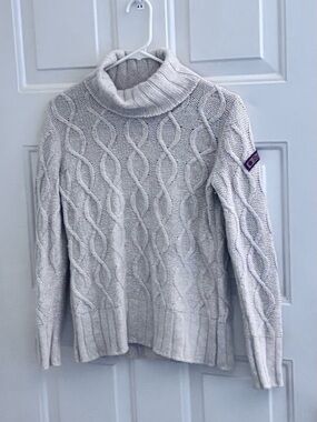 Ruff Hewn Light Ivory/Tan Cable Turtleneck Sweater